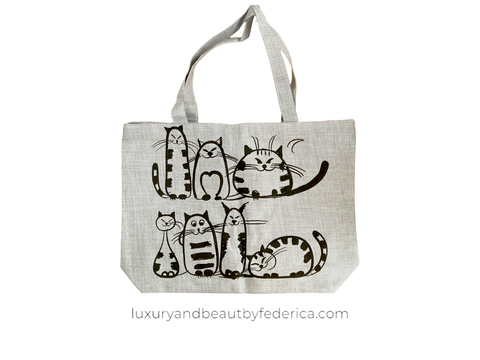Shopping Bag grigio melànge con gattini Luxury And Beauty By Federica